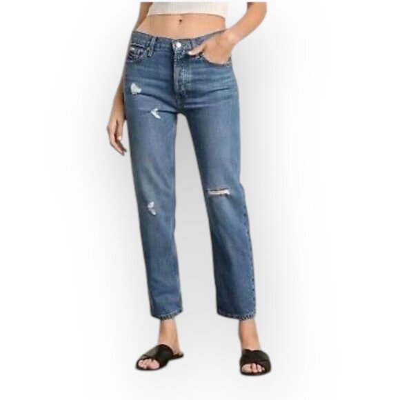 Everlane The Summer Slouch Distressed Cropped Button Fly Jeans - Picture 1 of 13